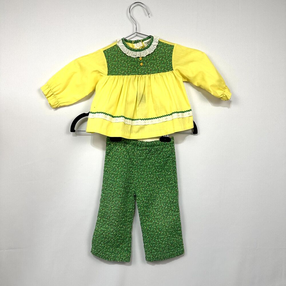 Vintage Toddler JCPenny Toddle Time Spring Outfit Green/Yellow Floral 12/18